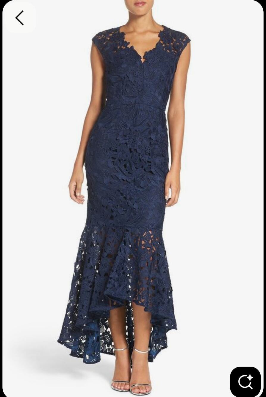 Shoshanna Regina Navy Lace High Low Midi Maxi Gown Dress Size 4 Wedding Guest